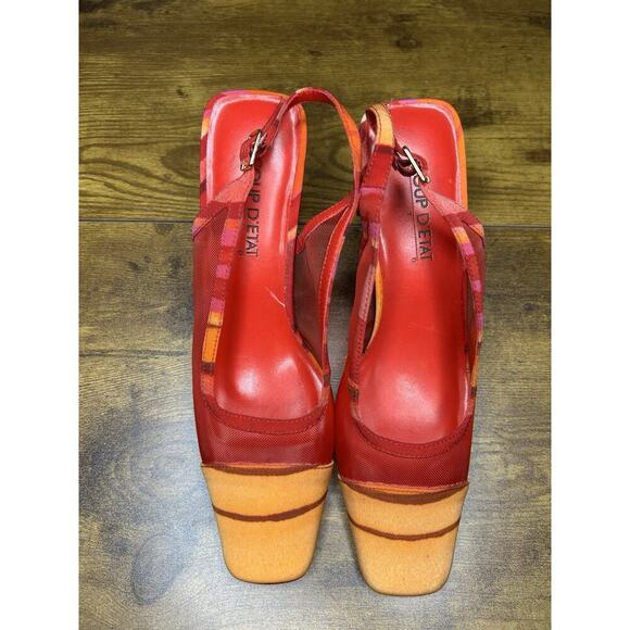 Vintage Coup D’Etat Orange Red Pink Slingback Mesh Slingback Retro Style 7.5 - Picture 1 of 6
